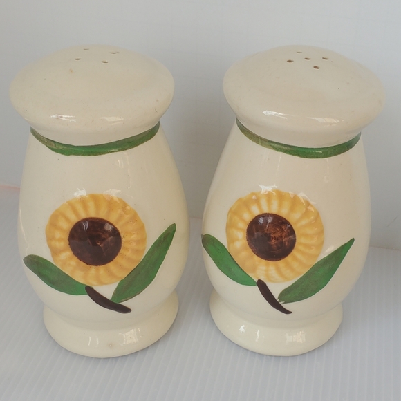 VTG Sunflower Salt & Pepper Shakers SHAWNEE pottery USA 40s-50s Sugar Bowl Set - Picture 5 of 13